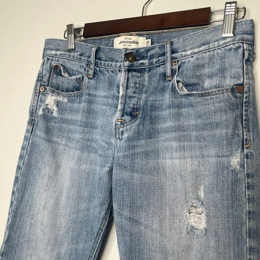 Abercrombie Girls Distressed Cuffed Capri Jeans Size 16 Blue Denim Pocket Detail